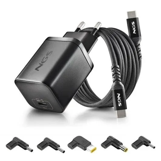 CARGADOR DE PORTATIL LENOVO NGS BUD GAN USB-C 65W 5 CONECTORES + CABLE 1.5M USB-C BLACK