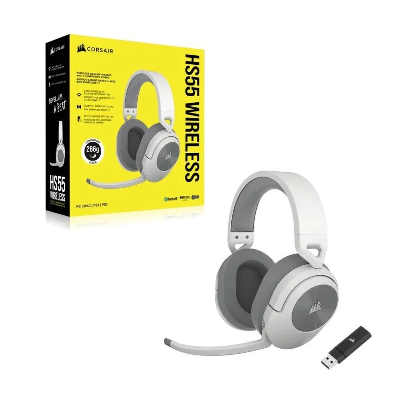 Auriculares + Microfono Corsair Hs55 Usb Gaming Headset Rgb 7.1 White - Imagen 4