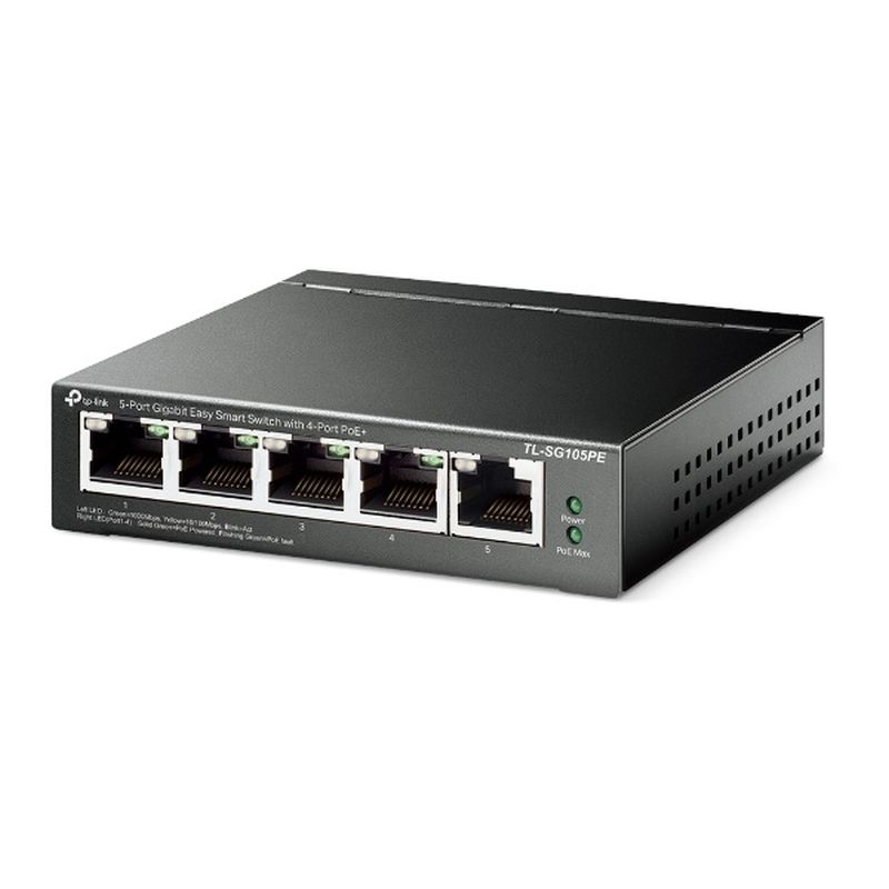 TP-LINK SWITCH SEMIGESTIONABLE TL-SG105PE 10/100/1000 4 PUERTOS POE+ METALICO