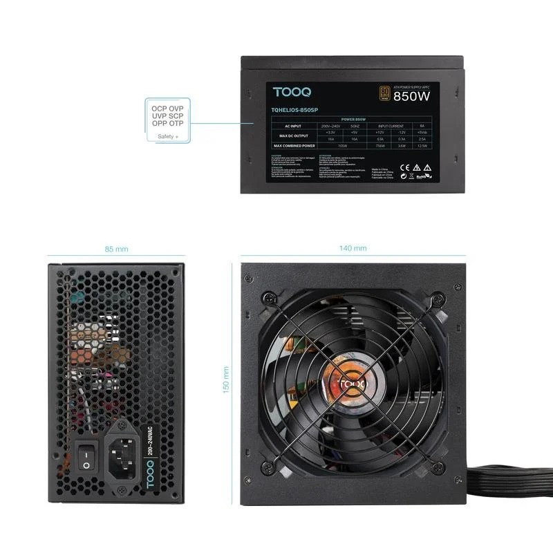 Fuente De Alimentacion Tooq Helios 850w Atx Apfc 80+ Bronze - Imagen 5