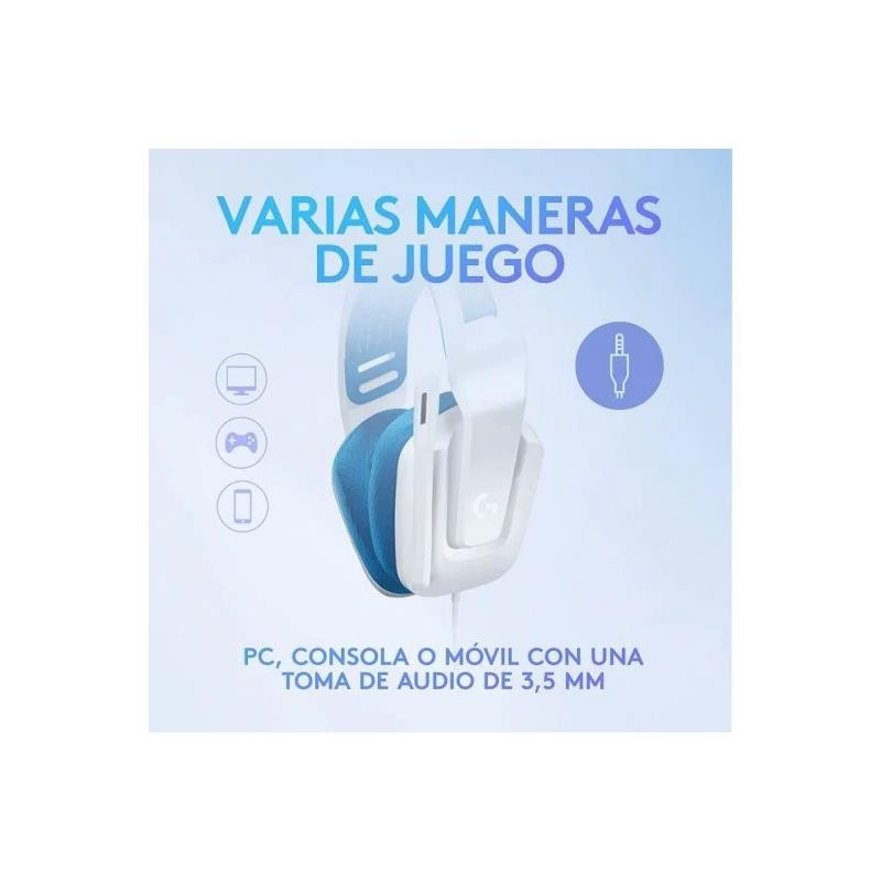 Auriculares + Microfono Logitech Gaming G335 Jack 3.5mm White/blue - Imagen 4