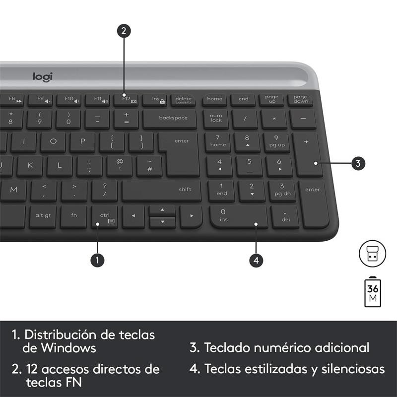 Teclado + Raton Logitech Mk470 Slim Wireless Silent - Imagen 3